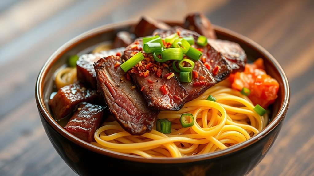 korean steak noodles kimchi