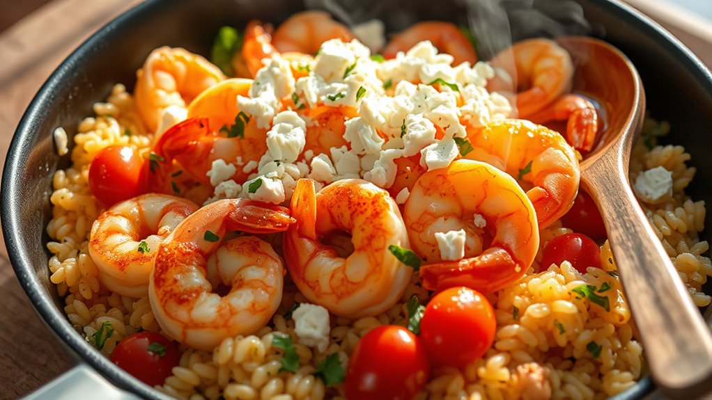 shrimp orzo feta dish