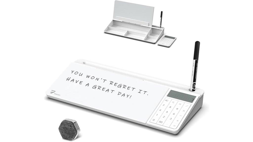 glass whiteboard with calculator