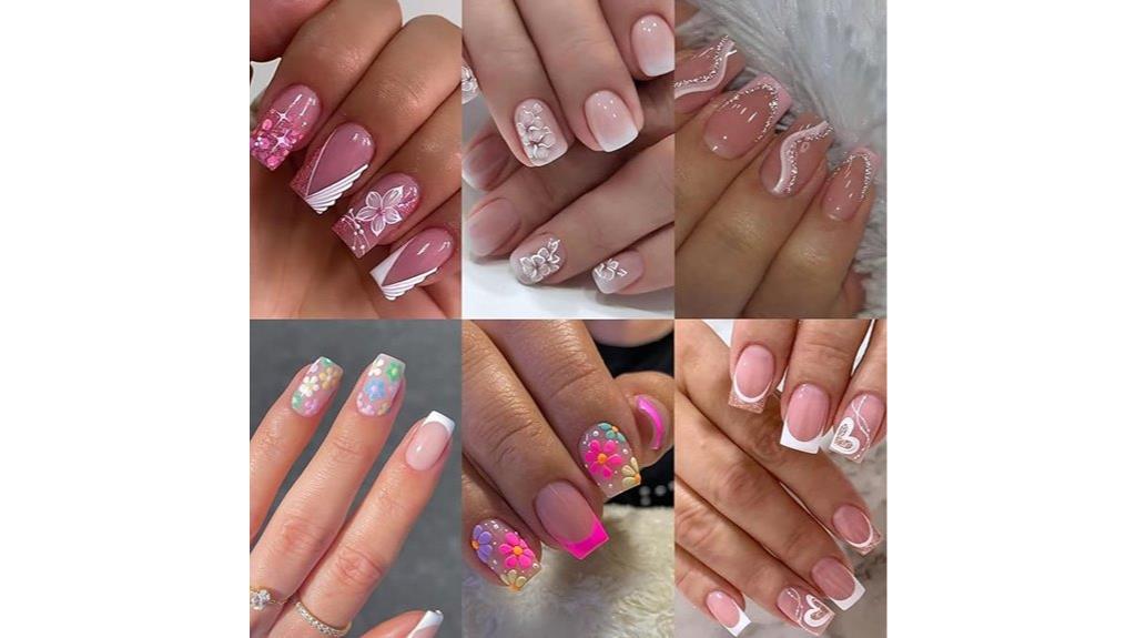 square flower french nails