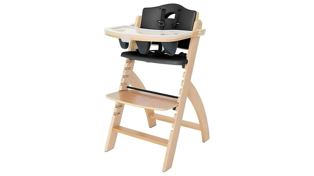 wooden high chair with tray