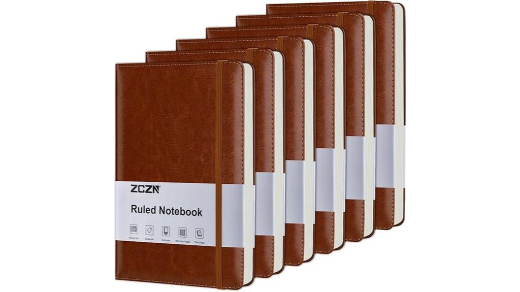 six brown lined journals