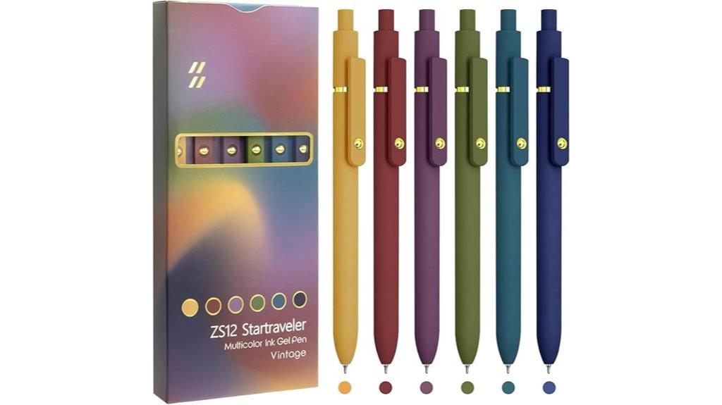 six colored gel pens