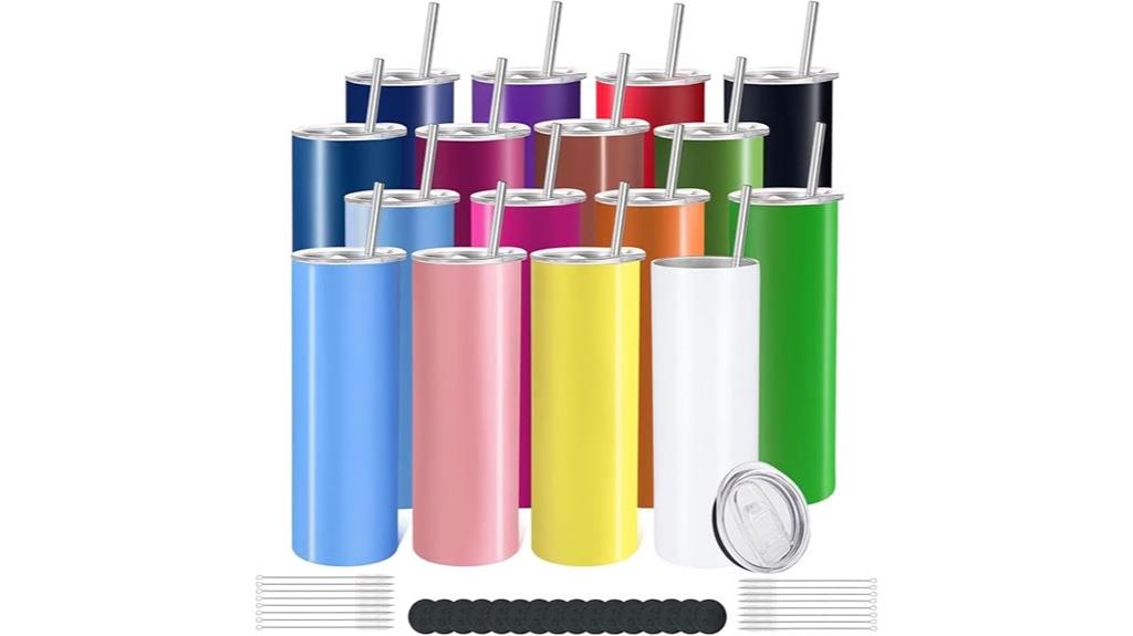 sixteen stainless steel tumblers