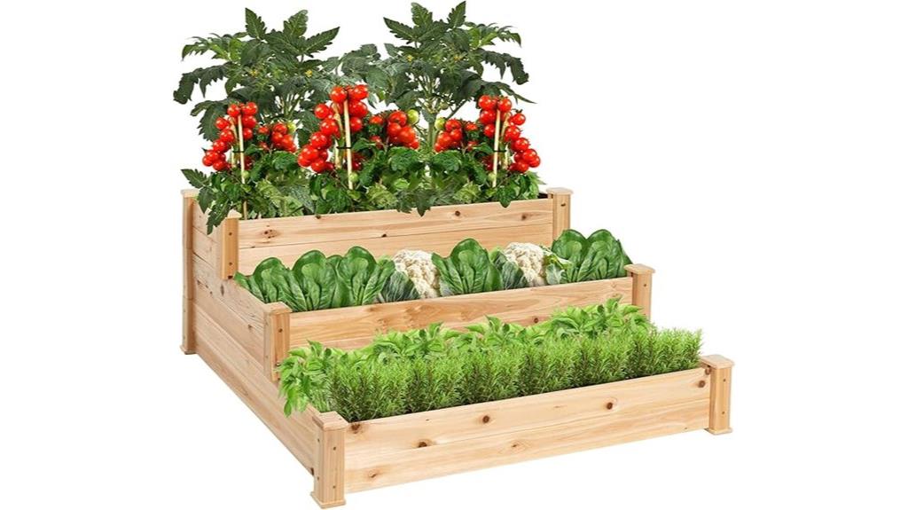 three tier wooden garden bed
