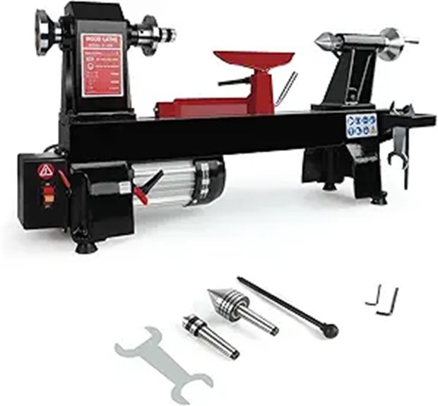 Wood Lathe Machine 12x20 5-Speed Stainless Steel Centers