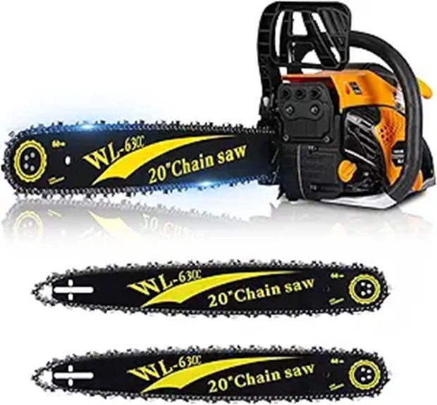 Gas Powered Chainsaw 20-Inch with 2 Chains and Bars