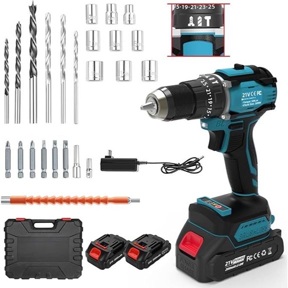21V Cordless Drill Set with Batteries and Accessories