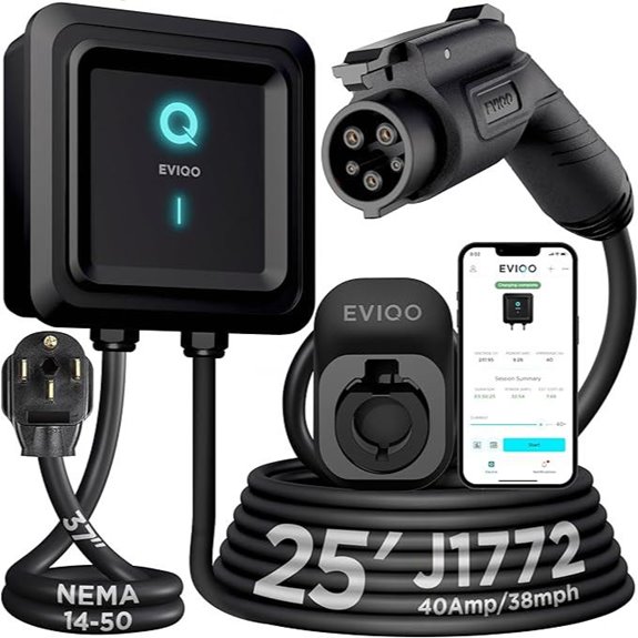 EVIQO Level 2 EV Charger 40 Amp Wi-Fi UL Certified