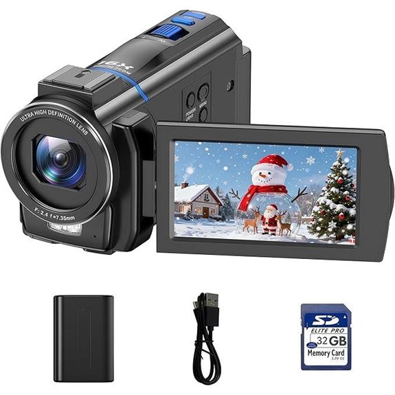 4K Camcorder with Night Vision 16X Zoom Touch Screen