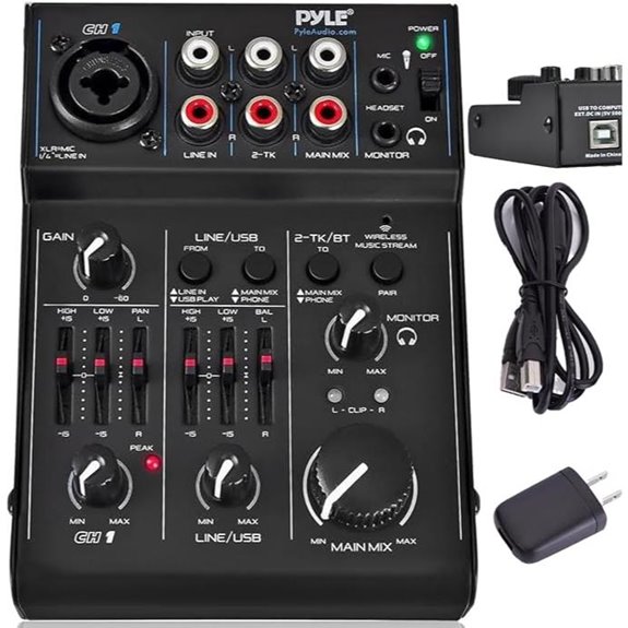 Pyle 3-Channel Bluetooth Audio Mixer with USB & XLR