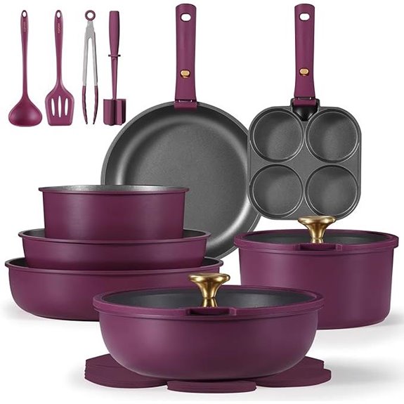 CAROTE 21-Piece Nonstick Cookware Set with Detachable Handles