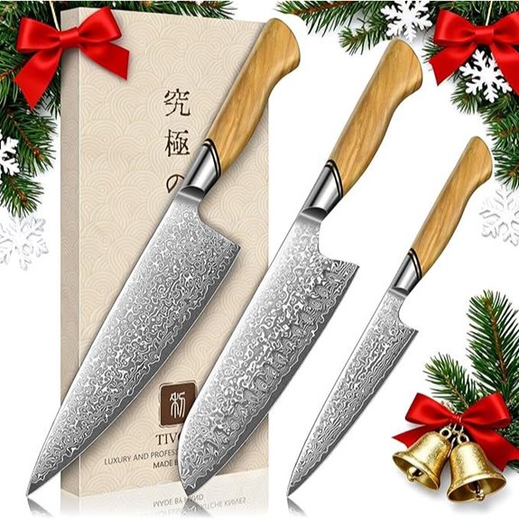 damascus kitchen knife set