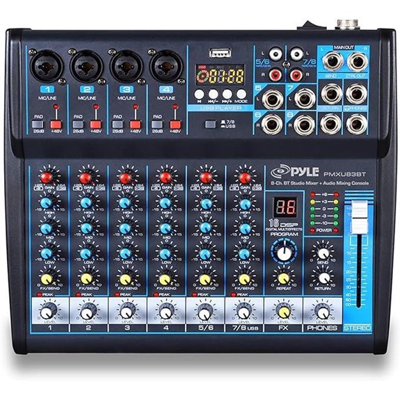 Pyle 8-Channel Audio Mixer with USB Bluetooth MP3
