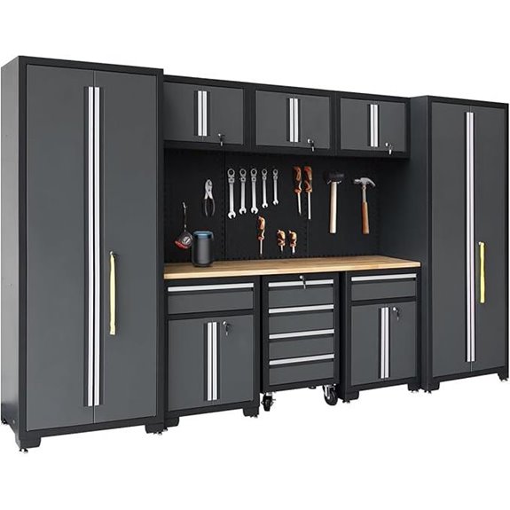 Garage Storage Set with Cabinets Workbench & Pegboard