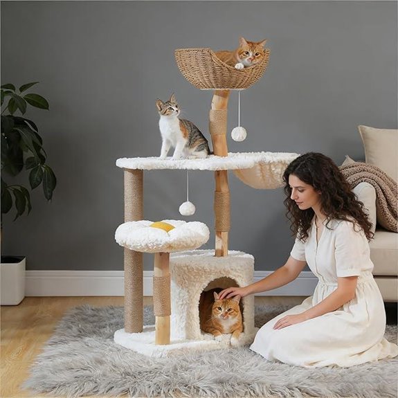 large cat tree with flowers