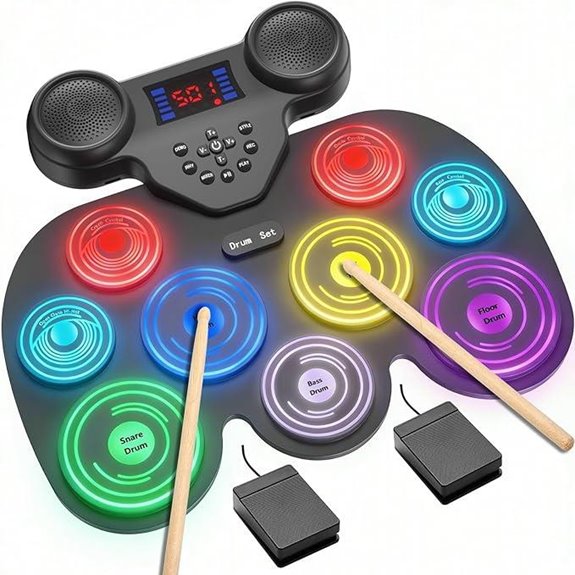 Electric Drum Set with LED Lights and Bluetooth