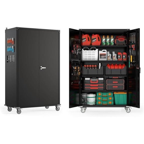 Metal Garage Storage Cabinet with Wheels and Pegboards
