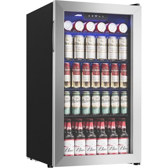 mini beverage fridge with glass
