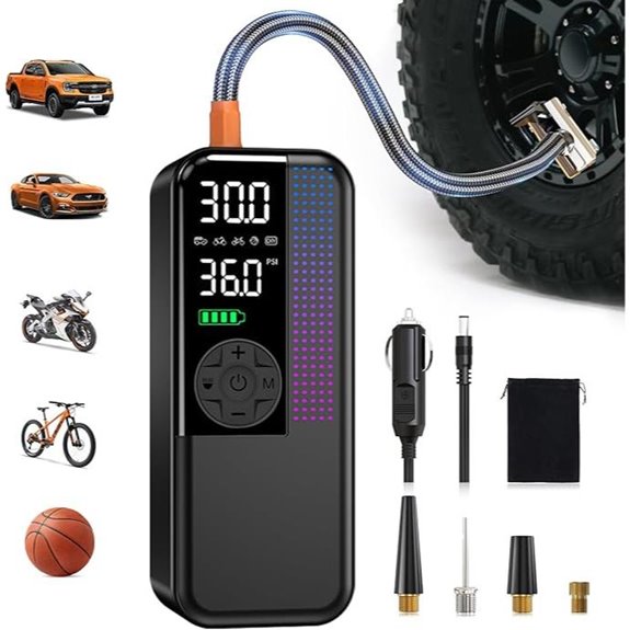 Portable Tire Inflator with LED Light and Auto Shut-Off