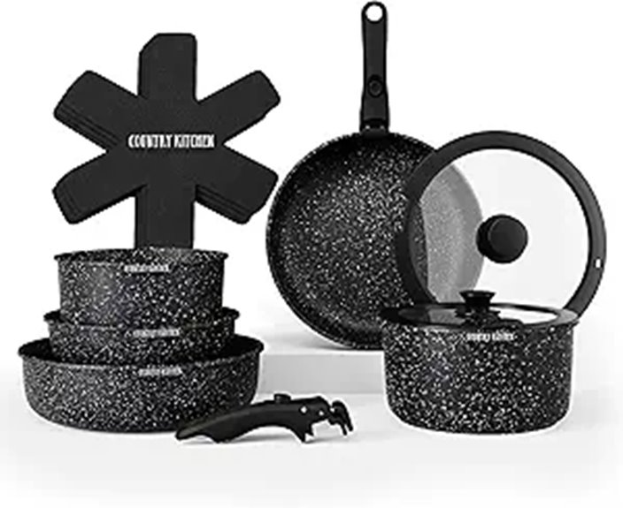 Country Kitchen Cookware Set with Removable Handle