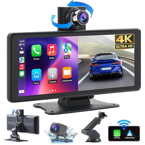 Wireless Car Stereo with 4K Dash Cam and GPS