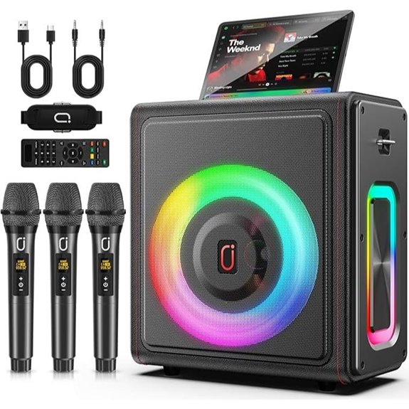 Karaoke Machine with Wireless Mics and RGB Lights
