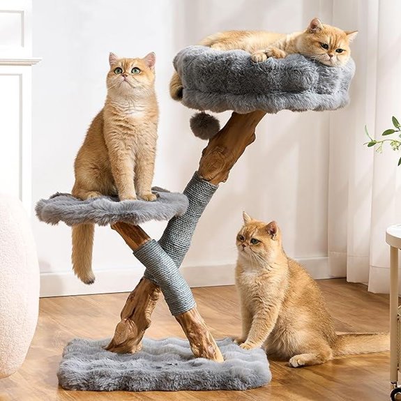 wooden cat tower with bed