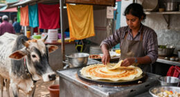 Dosa seller prepares Dosa for Cow that regularly visits his stall