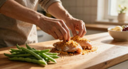 Georgina Hayden’s quick and easy recipe for panko chicken with green bean and cabbage salad with miso dressing | Quick and easy
