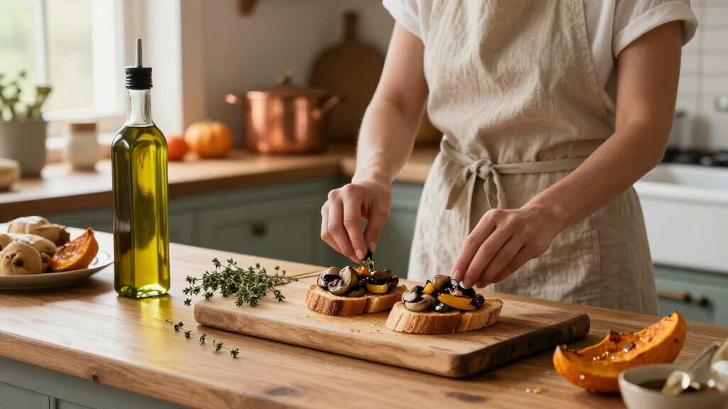 Autumn Bruschette: Mushroom, Squash, And New-Oil Toasts